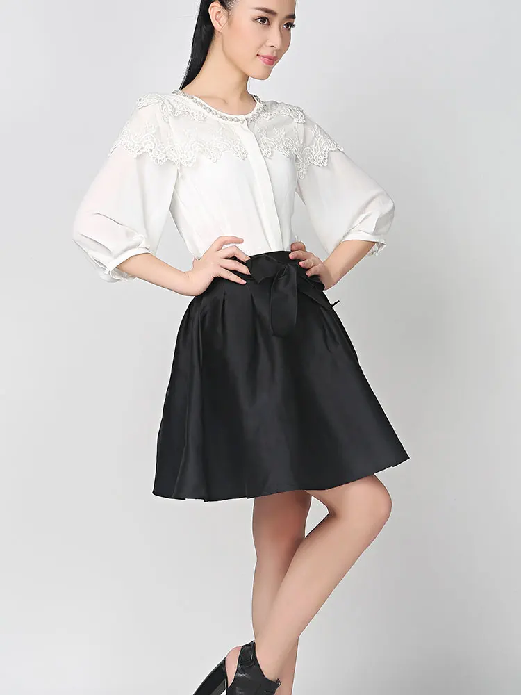 

Women Spring Autumn Cotton Knee-Length Big Swing Umbrella Skirt High Waist Vintage Ladies with belt Cute Sweet Girls With Pocket