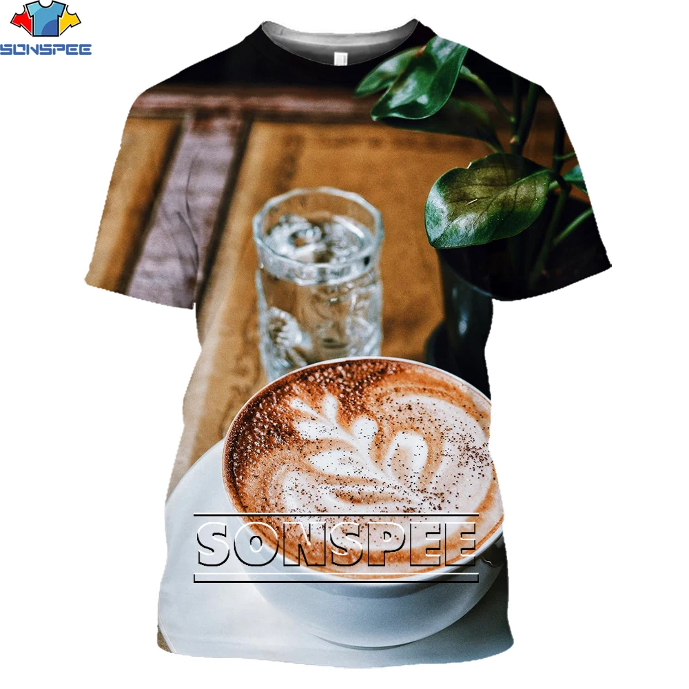 

SONSPEE 3D Men's T-shirt Trendy Drink Printing Coffee Time Summer Casual Short Sleeve Street Hip Hop Loose Oversized Top