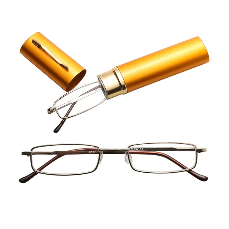 

1 Pcs Reading Glasses Metal Frame Resin With Tube Case Mini Portable For Women Men SWD889