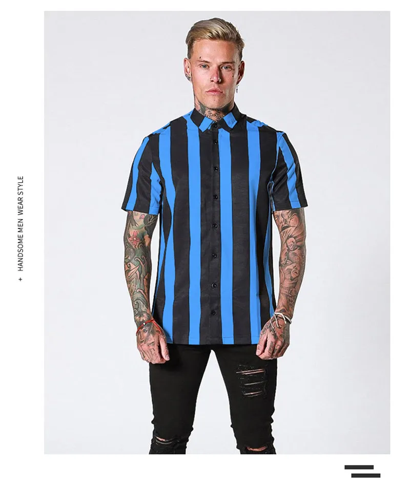 Мужская летняя рубашка в полоску Повседневная футболка с коротким рукавом и