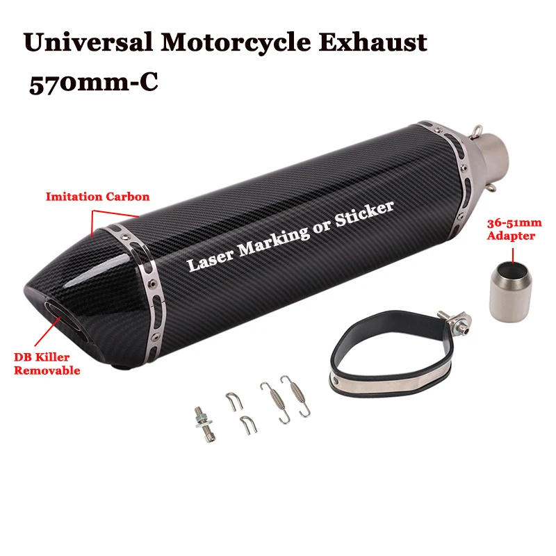 570mm C Akrapovic, 470 мм, 570 мм, универсальный, мотоциклетный, выхлопная, Модифицированная, глушитель, труба с DB killer для sx125 gsr 600 tmax 530 z1000 - Цвет: 570mm C