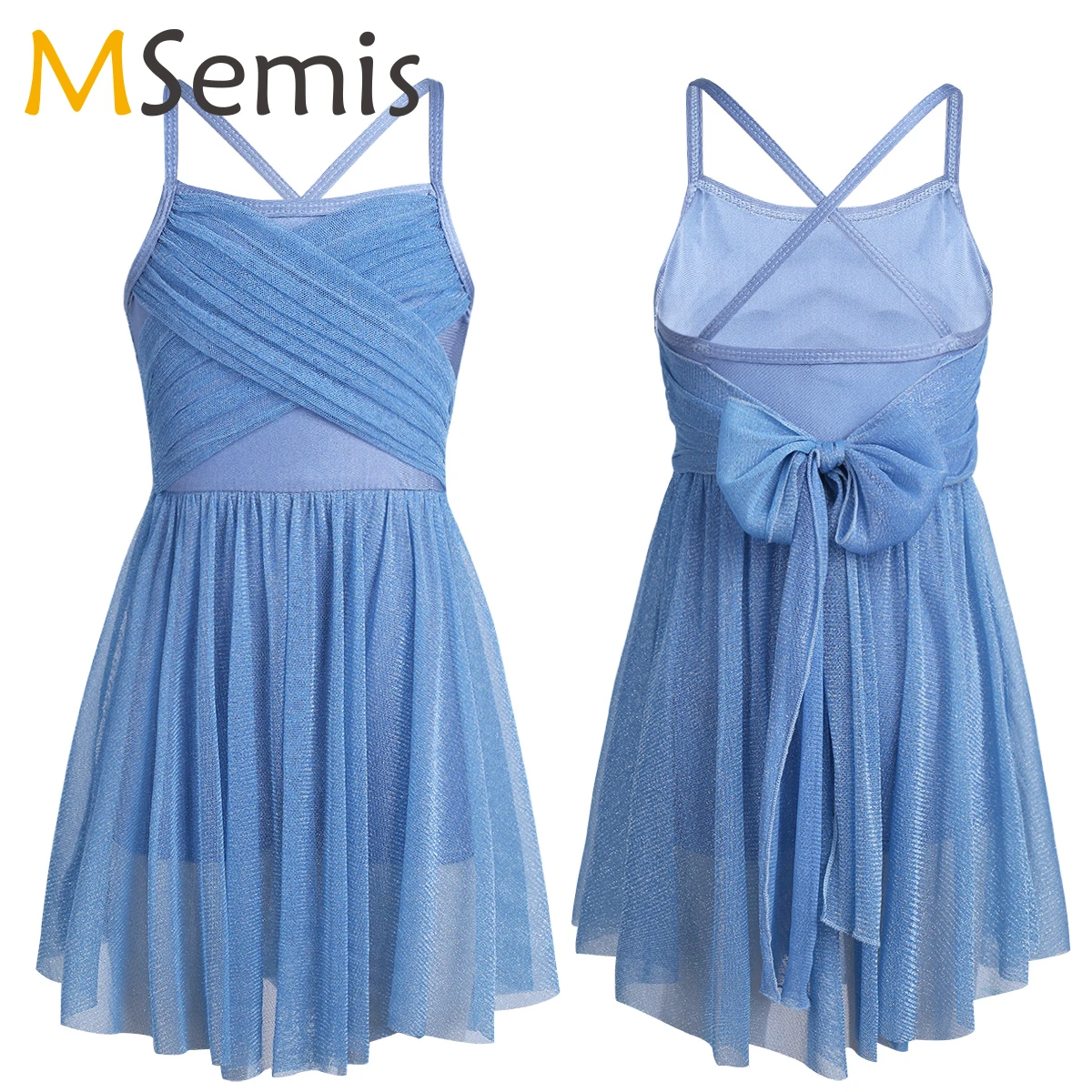 

MSemis Kids Girls Ballet Dress Glittery Mesh Spaghetti Straps Ballet Latin Dance Gymnastics Leotard for Girl Lyrical Dance Dress