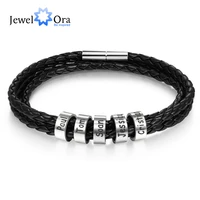personalized stainless steel braided rope charm bracelets custom men leather bracelets with 2 5 names beads gift for boyfriend