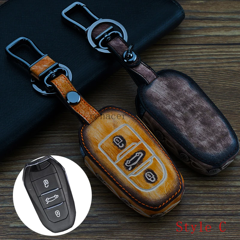 Doodle в старинном стиле из дерева зерна натуральной кожи + брелок для автомобильных