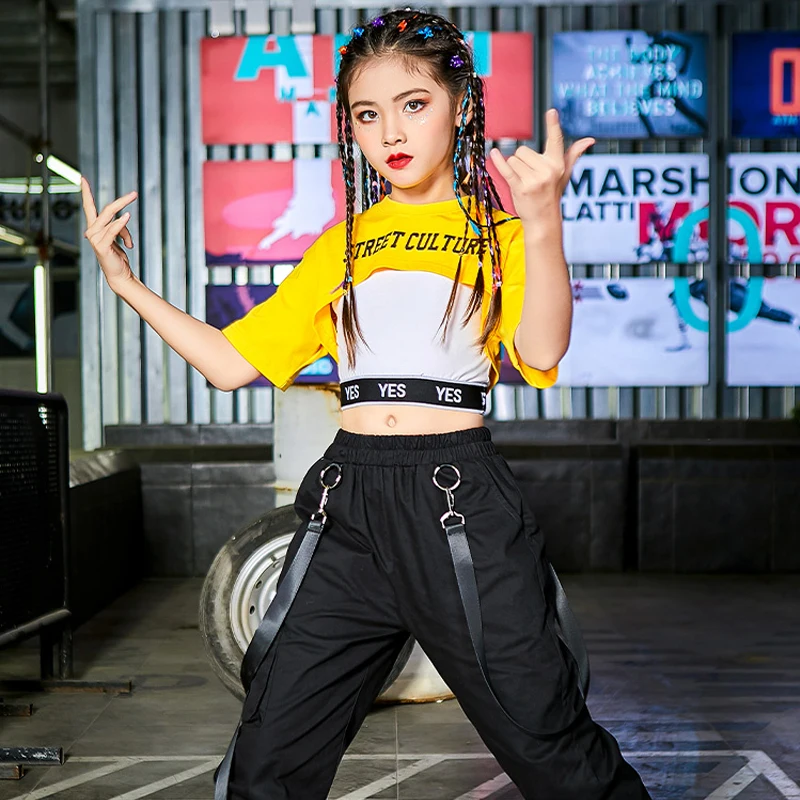 

Костюм для девочек в стиле хип-хоп, желтые, черные, 120-170 см