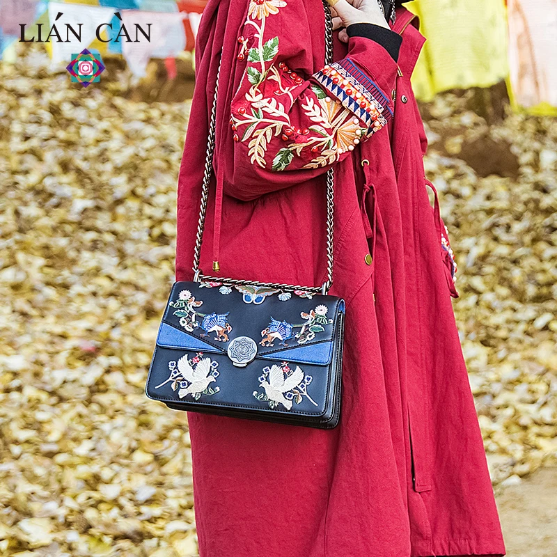 LIAN CAN Chian сумка с вышивкой, Национальный стиль, сумки через плечо для женщин, висячий замок, сумка на плечо, роскошные сумки, женские сумки, дизайнерские