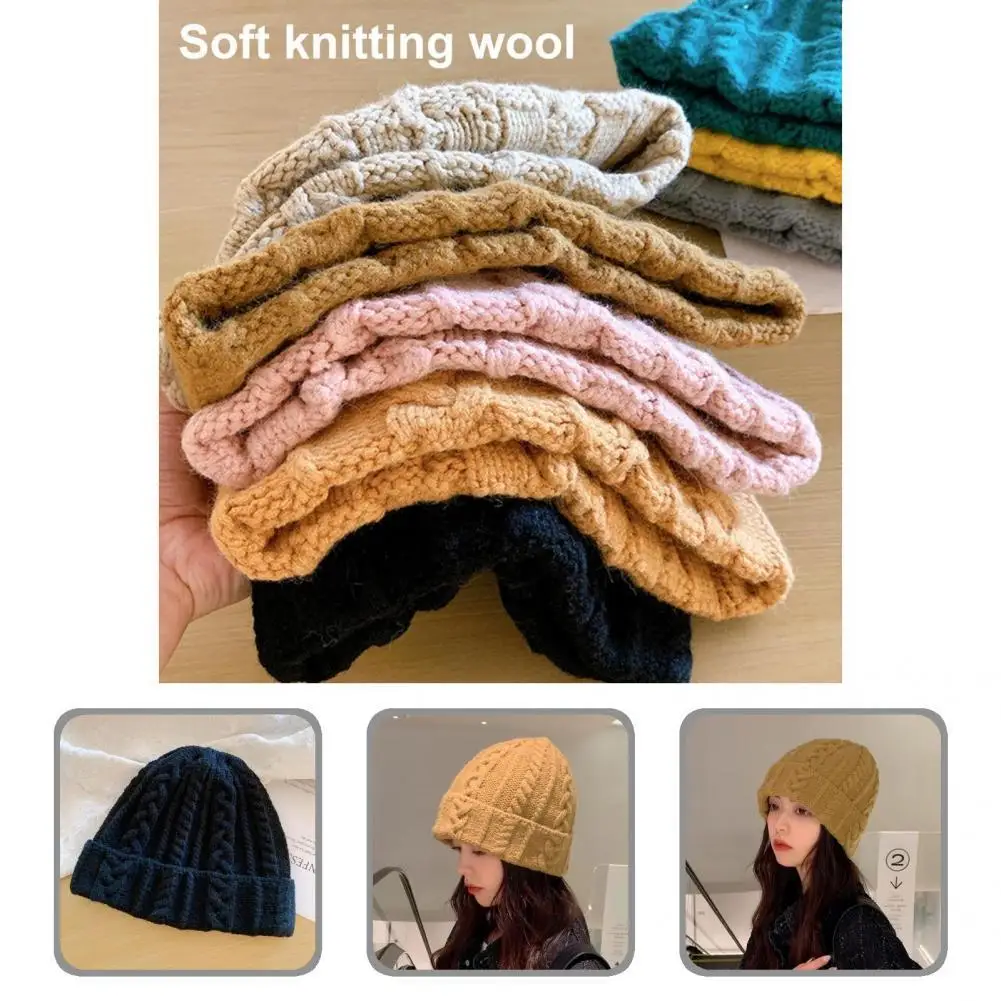 

Women Beanie Solid Color All Match Knitted Thicken Cycling Hats Cycling Hats for School
