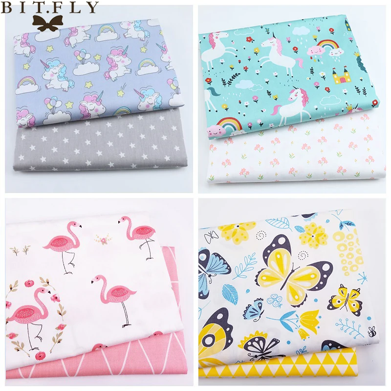 2Pcs Unicorn Cartoon Twill Printed 100% Cotton Fabric For Baby Sewing Quilting Fat Quarters Child DIY Patchwork Fabric 50x50cm
