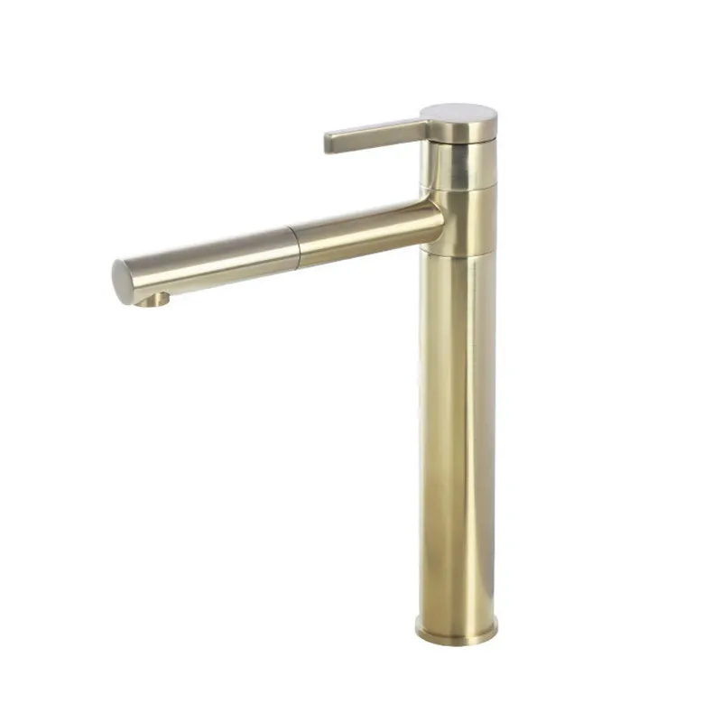 

Basin Faucet Brass Sink Mixer Tap Hot & Cold Bathroom Deck Mounted Brushed Gold Rotating Pull Out Faucet Lavatory Crane Tap