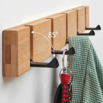 Foldable Coat Rack Nordic Wood Wall Clothes Hooks Towel Hat Key Holder Organizer Shelf Home Decor Bathroom Kitchen Accessories