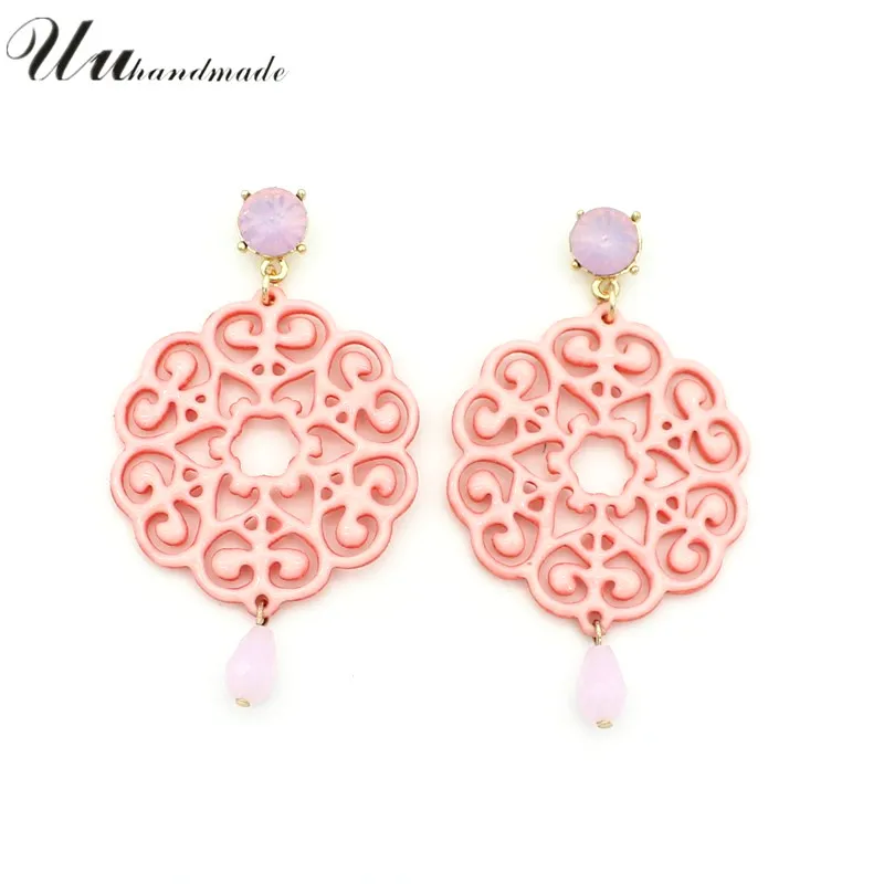 Акриловый в форме цветка бусина свисающие серьги для женщин круглого кожаного