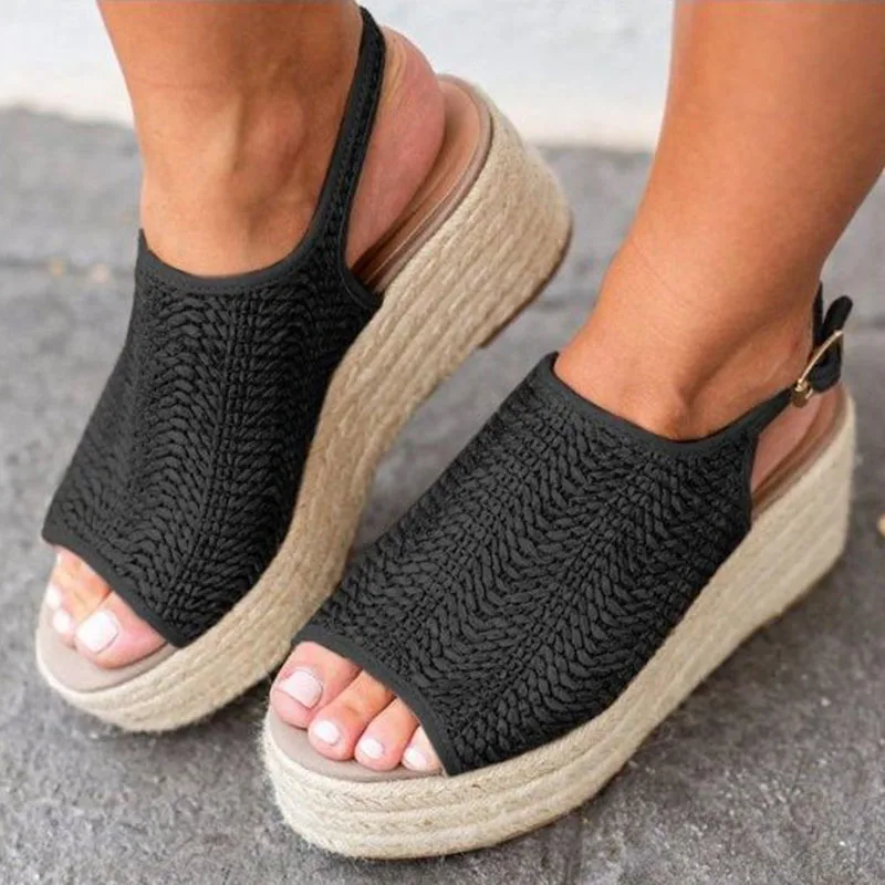 

Women Platform Sandals Retro Peep Toe Rome Sandals Buckle Straps Hemp Heel Sandals Shoes Beach Outdoor Ladies Wedges Sandals