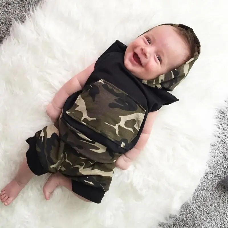 Newborn Infant Baby Boy Clothes Hoodies Top T Shirt Camouflage Short Pants Outfits Set 0-24M