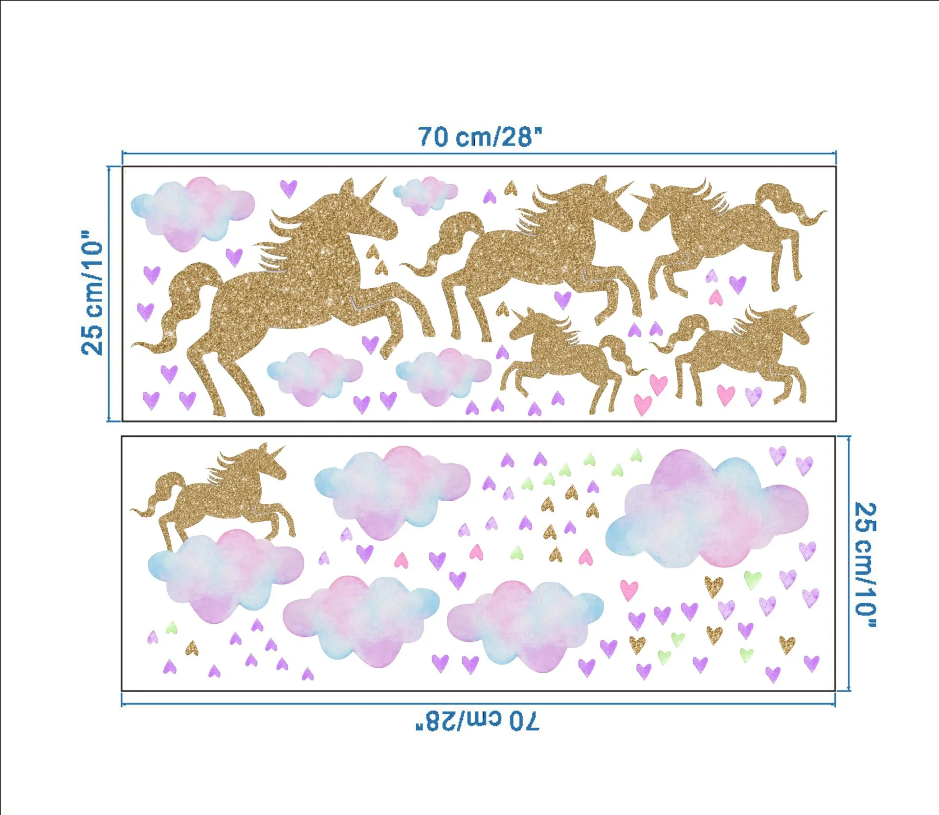 

New gold unicorn wall stickers living room bedroom children's room decorative painting