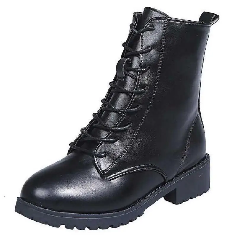 

Женские мотоциклетные ботинки, черные ботинки на толстой платформе, со шнуровкой и пряжкой, на высоком квадратном каблуке, осень 2021