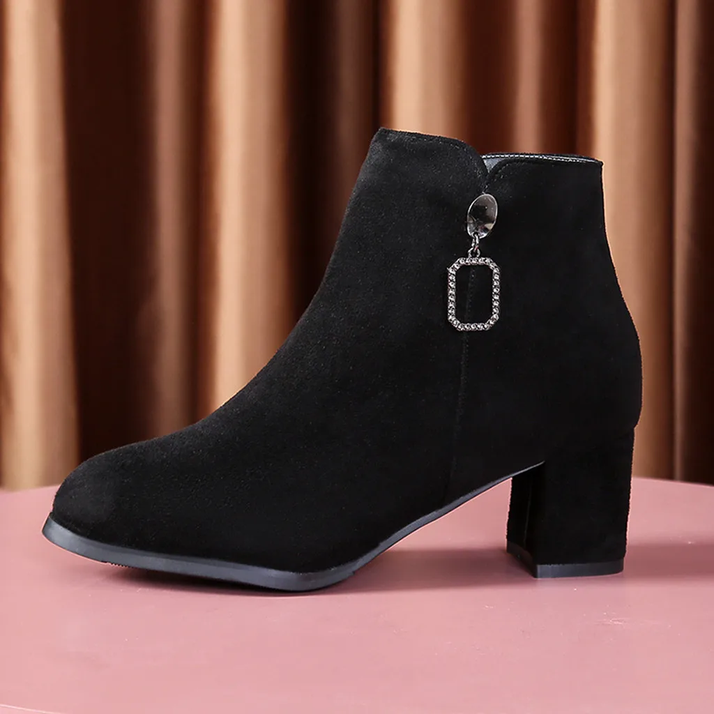

Suede British Style Classic Winter Women Boots Mid-Calf Solid Color Boots Zipper Ladies Work Shoes Woman Botas Mujer Invierno