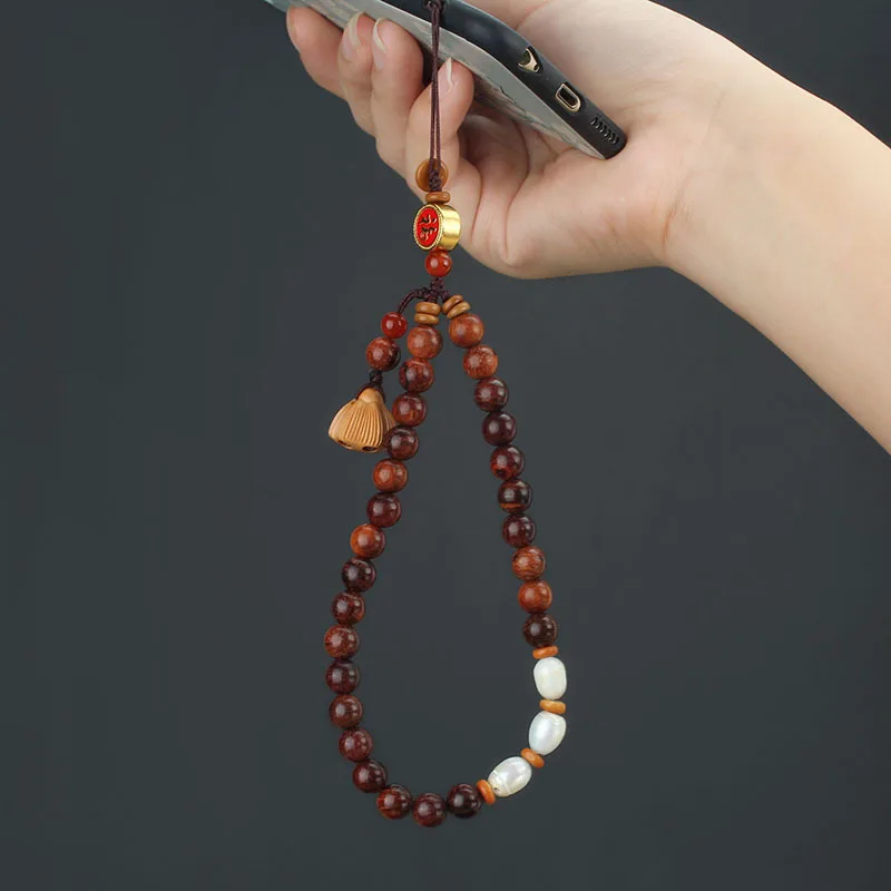 

Chinese element mobile phone lanyard wooden beads are blessed all the way, short prayer beads mobile phone chain anti-lost rope
