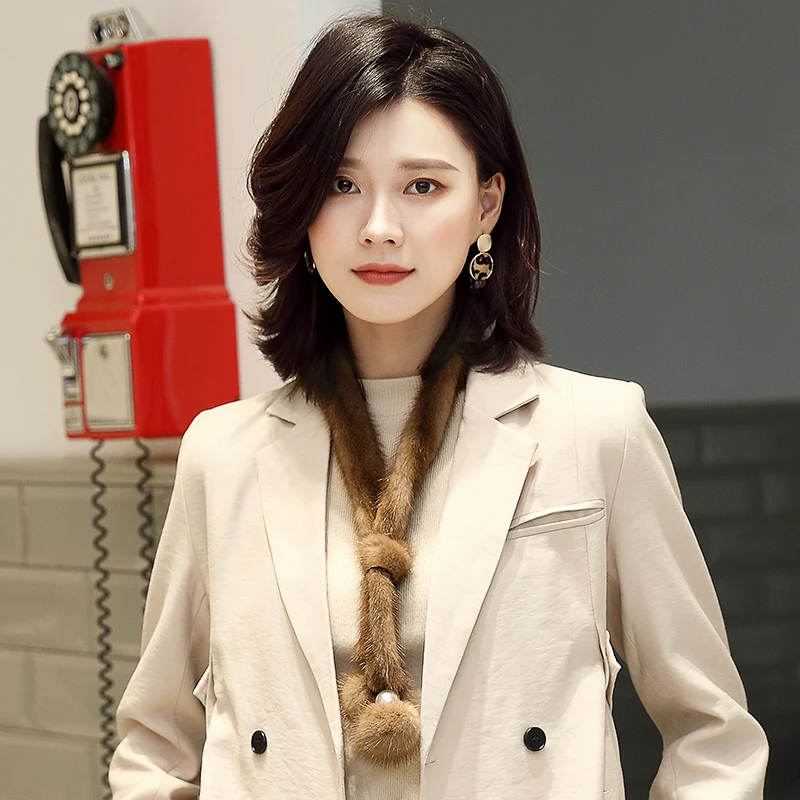 Lantafe Scarf Women Lady Tie Fur Decoration With Ball Neck Real Mink Thin Fashion Ladies |