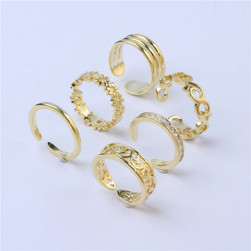 Gold Color Adjustable Flower Toe Ring for Women Girl Simple Knuckle Stackable Open Band Hawaiian Beach Foot Rings Jewelry 6PCS