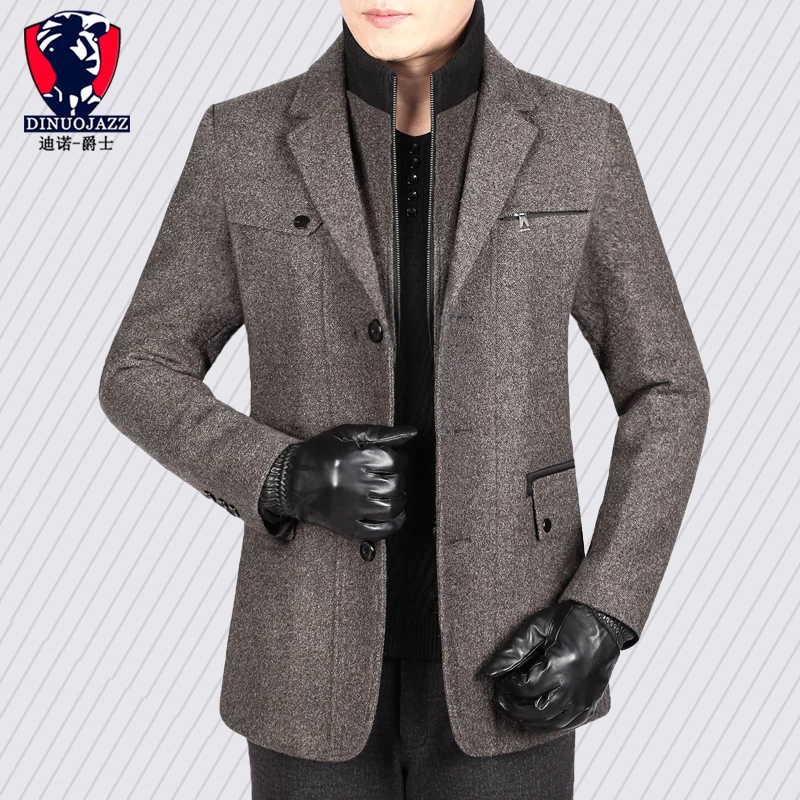 light gray wool coat Шерстяное мужское Пальто, зимнее кашемировое мужское Пальто, мужское короткое Пальто, шерстяное теплое - Цвет: light gray wool coat