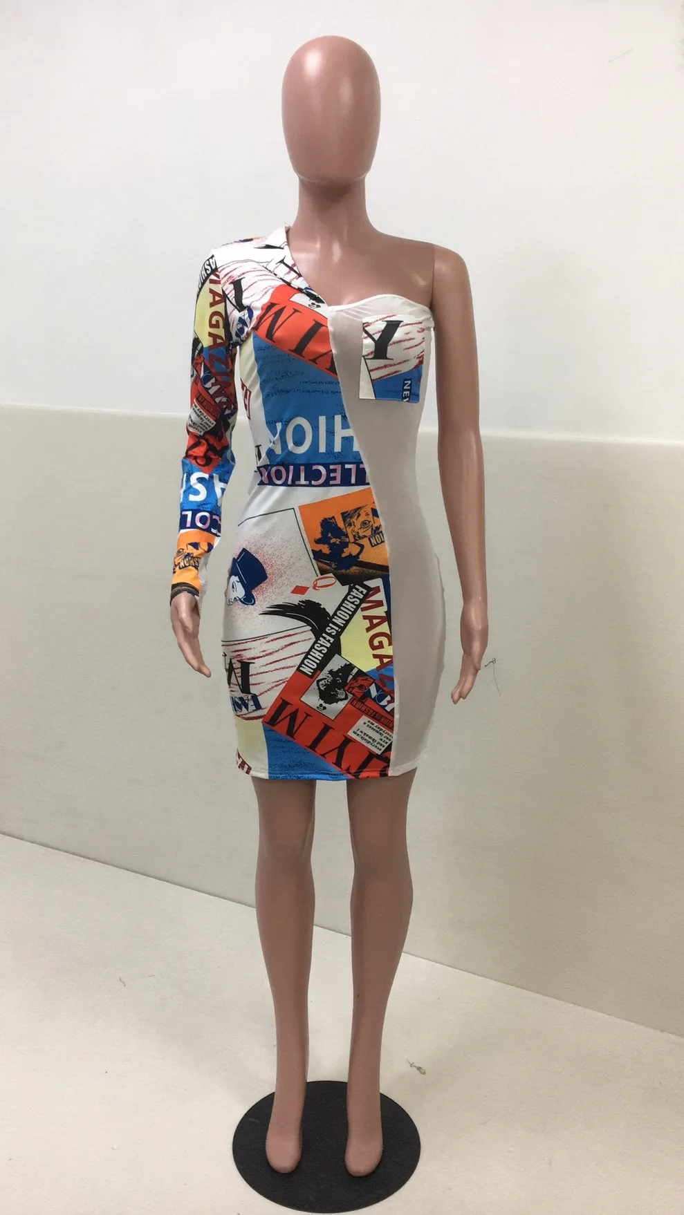 

Asymmetrical Design Women Print Patchwork Dresses Fashion Sexy Deep Off Shoulder Sleeveless Dress Night Club Real Photos 2021