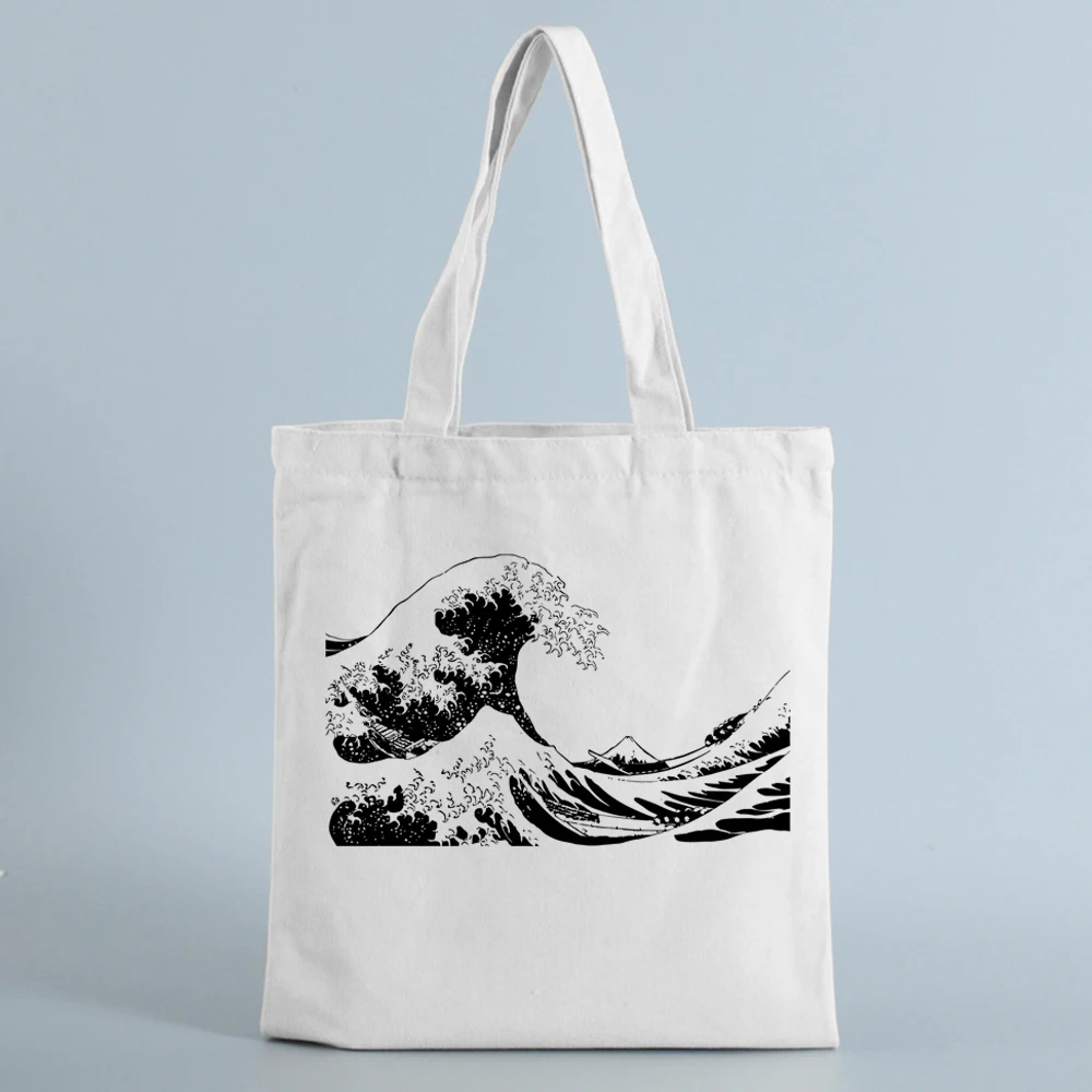 

Female Canvas Shoulder Bag Wave Print Large Capacity Reusable Eco travel Tote bag for Ladies Fashion Women Canvas shopping Bag
