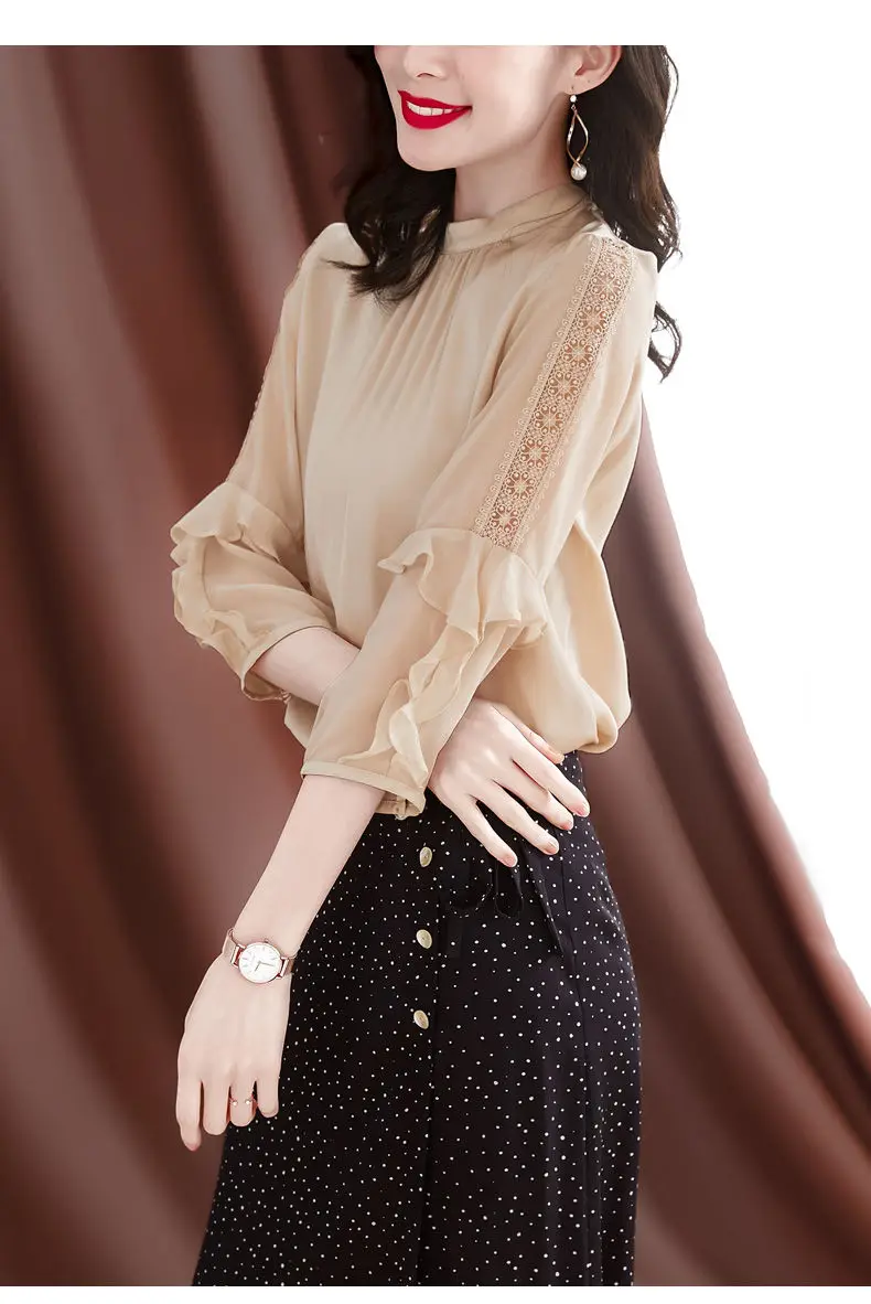 

Chiffon shirt women spring/summer 2021 new stand-up collar retro design sense niche fashion temperament casual top