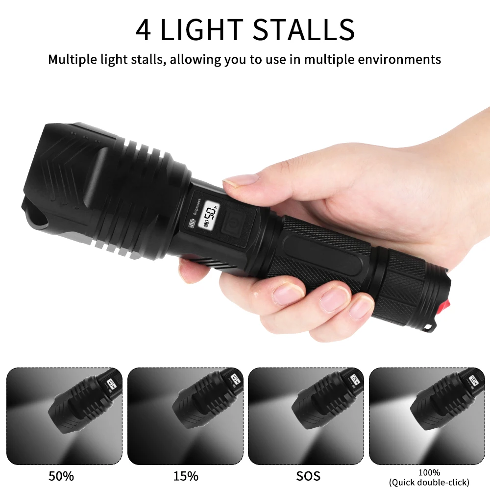 Kaufen BORUiT XHP 90,2 LED Taschenlampe 3500LM 4-Modus Zoom Wasserdichte Taschenlampen Aufladbare Power Bank Laterne Für Camping Jagd