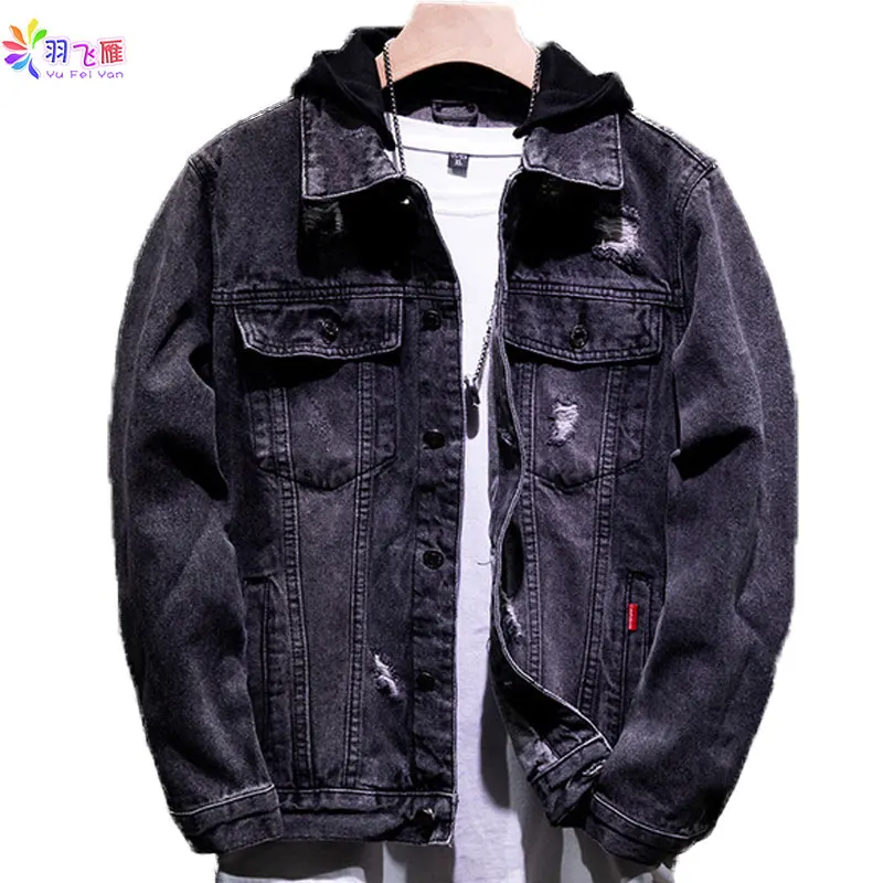 

Демисезонная Мужская джинсовая куртка, хлопковая джинсовая куртка, Мужская Повседневная рваная джинсовая куртка большого размера, размеры...