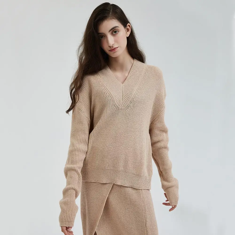 Женский свитер с длинным рукавом Wixra повседневный Однотонный V-образным вырезом и