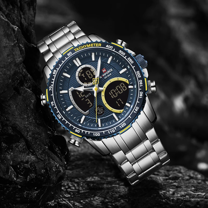 NAVIFORCE Для мужчин кварцевые часы светодиодный цифровой двойной Дисплей