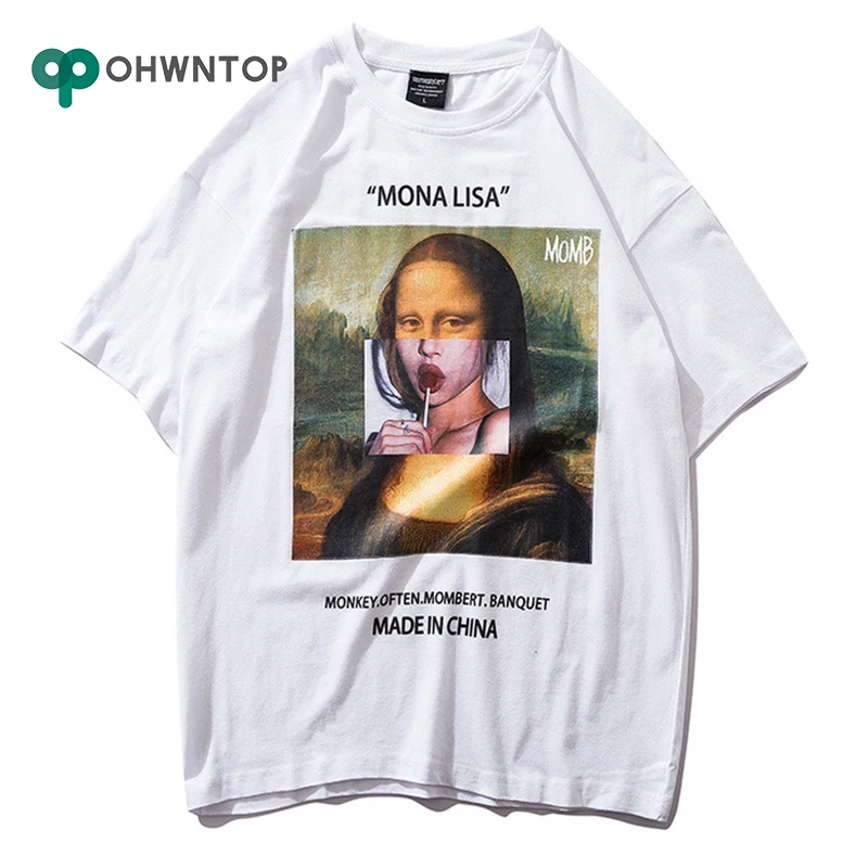 Модные мужские Забавные футболки с коротким рукавом Mona Lisa уличная одежда 2019