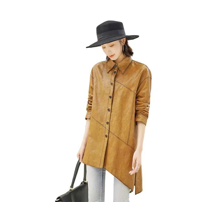 

Fashion Women's Coat New Temperament Commute Mid-Length Top Lapel Loose Leather Coat