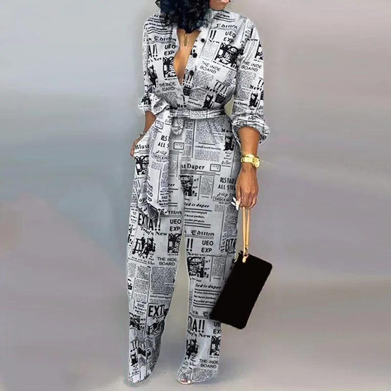 New Fashion Jumpsuit For Women 2019 Dot Black White Rompers Button Up Self Belted Pockets Womens Jumpsuit Casual Loose Romper