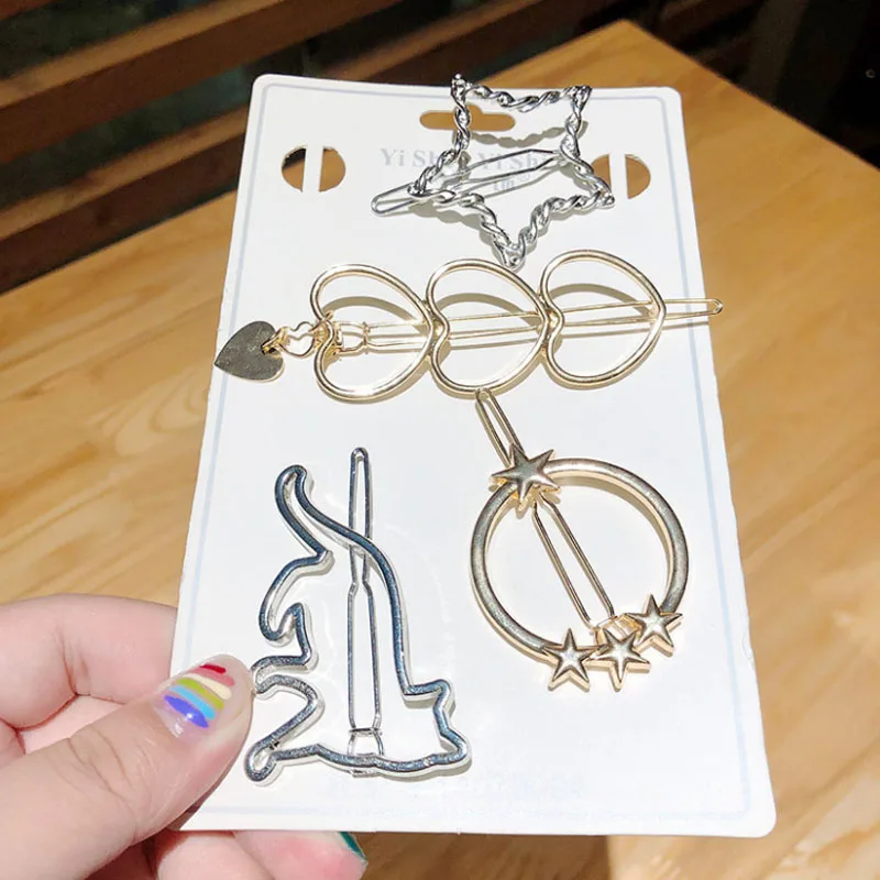 Fashion Woman Hair Accessories Triangle Clip Pin Metal Geometric Alloy Moon Circle Hairgrip Barrette Girls Headwear |