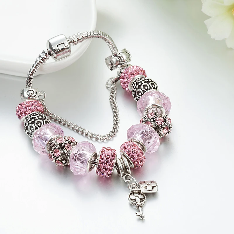 Браслеты ANNAPAER с подвесками в виде розовых ключей для женщин и девушек бусины из