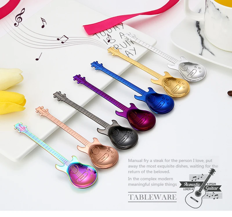 FHEAL гитара с расцветкой формы ложки из нержавеющей стали c радужным для размешивания кофе ложки для десерта чай мороженое Кухня Бар Кафе