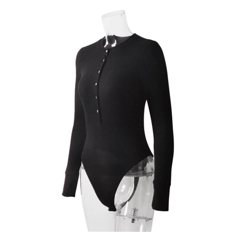 Женское трикотажное боди с v-образным вырезом черное длинными рукавами и