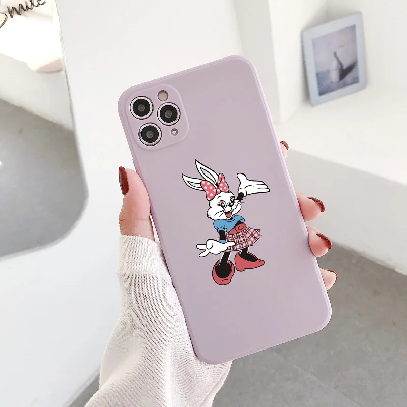 

Luxury Original Liquid Silicone Soft Cover For iPhone 7 8 plus 11 12 Pro X XR XS Max Shockproof cartoon rabbit purple Phone Case