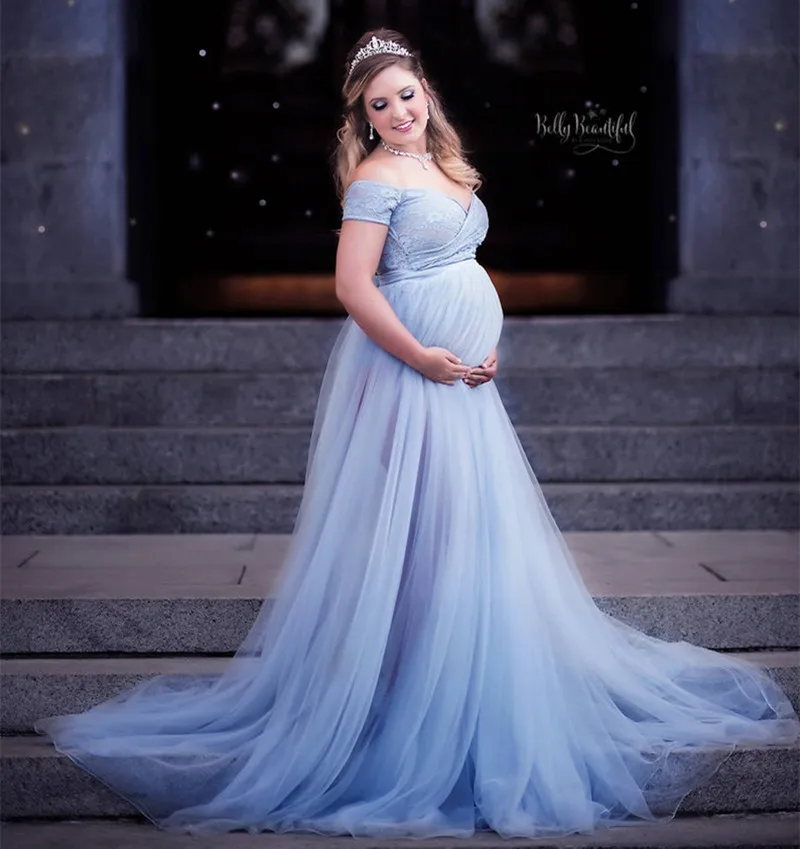Длинное фатиновое платье для беременных Кружевное боди Материнство Макси Платье
