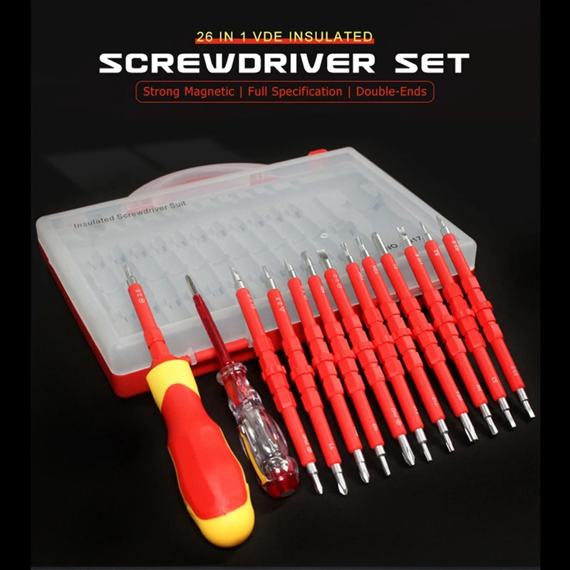 

26 in 1 Insulated Screwdriver Set Precision Removable Magnetic Bits Torx Hex Slotted Phillips Household Repair Hand Tool
