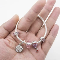 romantic pink bracelet set plated silver women charm bracelets bracelet with pandent gift charm bracelet diy jewelry wholesale