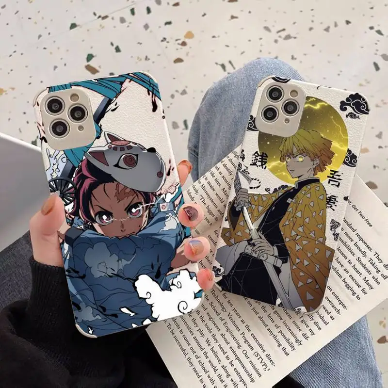 

Demon Slayer Kimetsu No Yaiba Phone Case Lambskin Leather For iphone 12 11 8 7 6 XR X XS PLUS MINI PLUS PRO MAX Shockproof