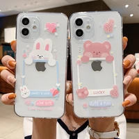 cute bear cartoon rabbit shockproof phone case for iphone 11 12 13 pro xs max x xr mini 7 8 6 plus soft wallet cover card holder