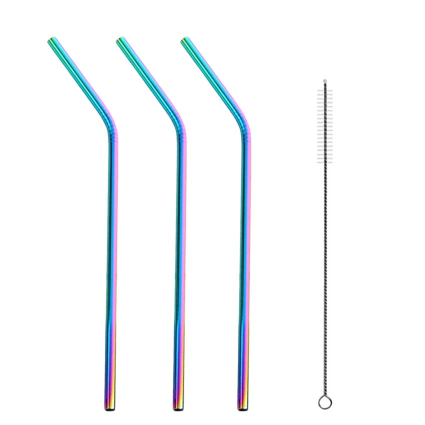 B-Neon 4pc Металлические соломинки 304 из нержавеющей стали прочные изогнутые прямые соломинка для напитков с чистящей щеткой бар вечерние аксессуары многоразовые - Цвет: B-Neon 4pc