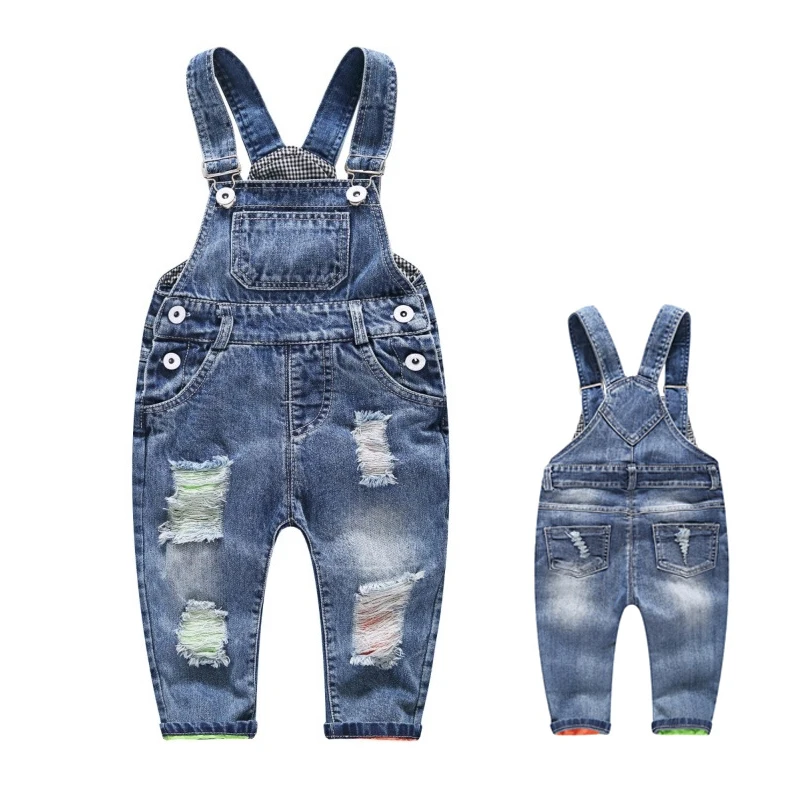 Джинсы для мальчиков детские джинсовые комбинезоны с дырками джинсы в Корейском