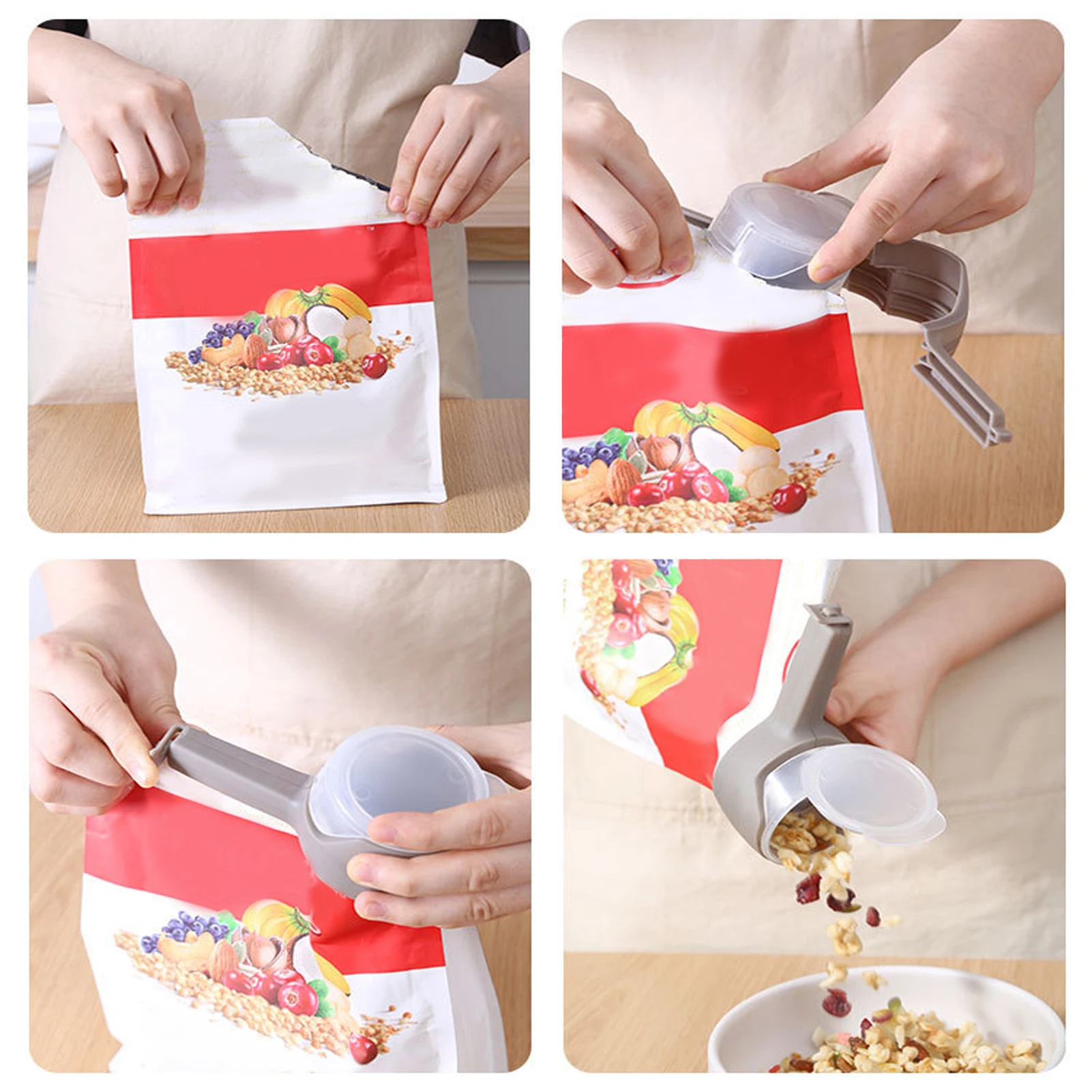 

4pcs Sealing Clips Set Food Preservation Sealing Clip Multi-Functional Sealed Spoon Sealed Box Plastic Snack Packaging Bag Clip