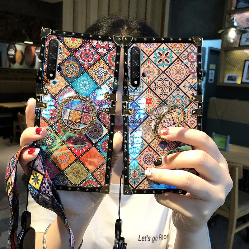 SYCASE роскошный blu ray квадратный чехол для телефона с кольцом для OPPO F11 Pro F7 F9 F3 чехол Национальный Стиль Чехол