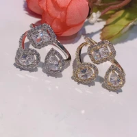 hibride beauty water shape clear cubic zirconia white gold color women open adjustable rings for party show bijoux r 251