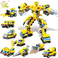huiqibao 8in1 345pcs engineering transformation mecha building block city truck car robot construction bricks toys for children